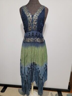 Vintage L.S.I. Beaded Embroidered Hippy Boho Dress Sz. Small / C8